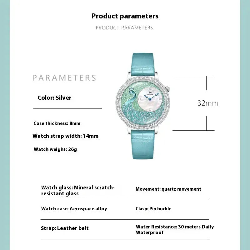 JONNY MOORE 1597 Exquisite Peacock Dial Women’s Watch - Maison Novaire #