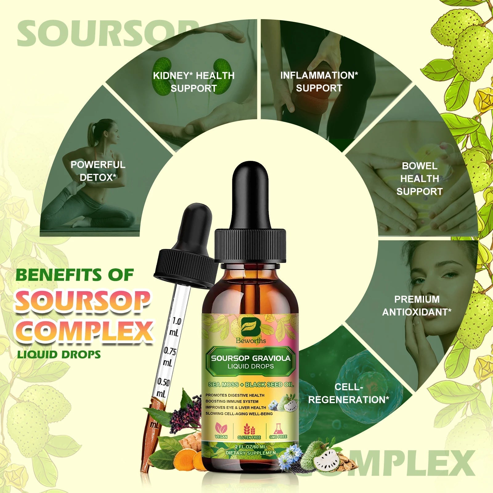 Kidney Detox-Soursop Graviola Extract Drops. Gluten-Free. - BLAKESTORE-NG