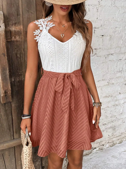 Lace Detail Tie Waist Mini Cami Dress - Maison Novaire #
