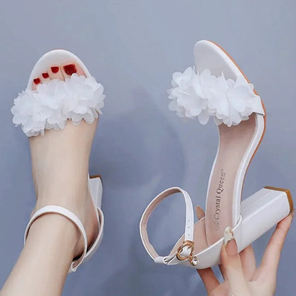 Lady Round Head Square Heel Thick Heel Shoes. Shallow Mouth. - Maison Novaire