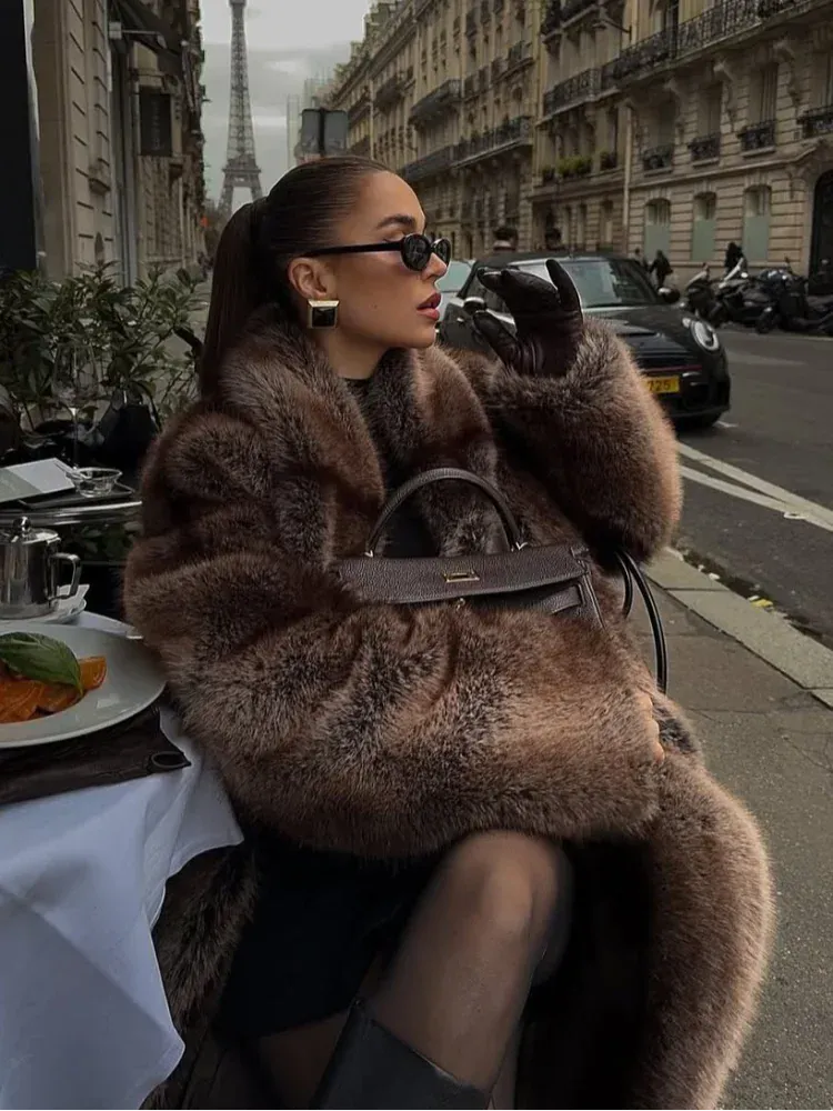 Luxury Faux Fur Lapel Coat for Women – Winter - BLAKESTORE-NG