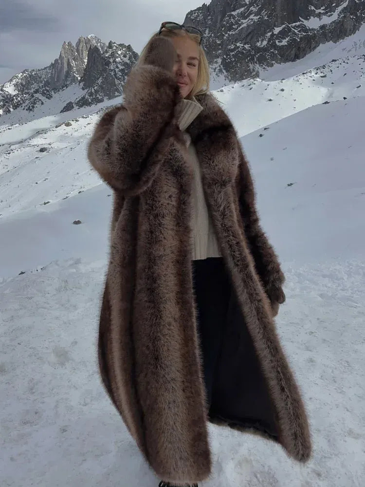 Luxury Faux Fur Lapel Coat for Women – Winter - BLAKESTORE-NG