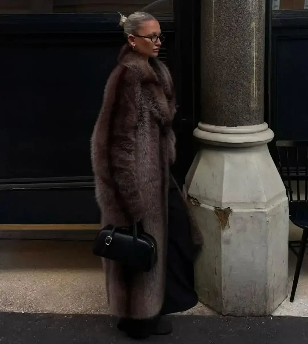 Luxury Faux Fur Lapel Coat for Women – Winter - BLAKESTORE-NG