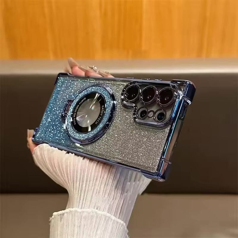 Luxury Glitter Magnetic Stand Case for Samsung Galaxy S25 Ultra Shockproof Clear Plating Cover with Kickstand & MagSafe - BLAKESTORE-NG