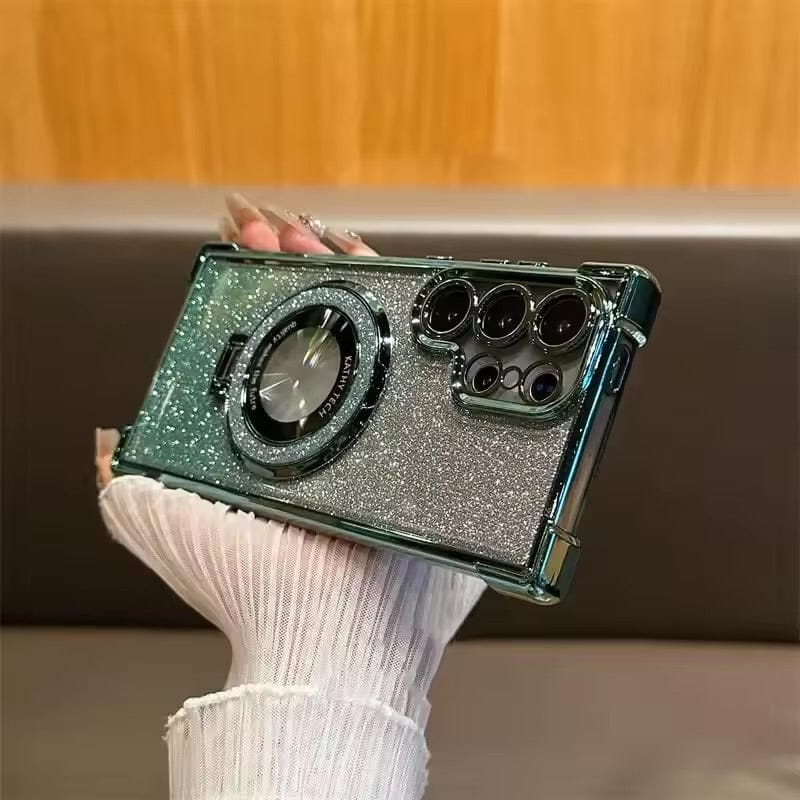 Luxury Glitter Magnetic Stand Case for Samsung Galaxy S25 Ultra Shockproof Clear Plating Cover with Kickstand & MagSafe - BLAKESTORE-NG