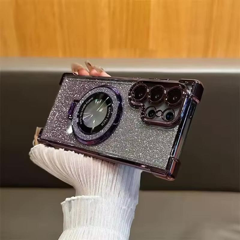 Luxury Glitter Magnetic Stand Case for Samsung Galaxy S25 Ultra Shockproof Clear Plating Cover with Kickstand & MagSafe - BLAKESTORE-NG