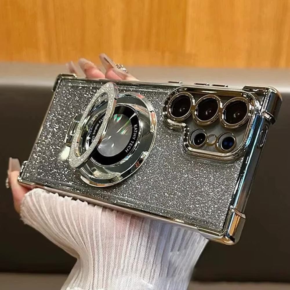 Luxury Glitter Magnetic Stand Case for Samsung Galaxy S25 Ultra Shockproof Clear Plating Cover with Kickstand & MagSafe - BLAKESTORE-NG