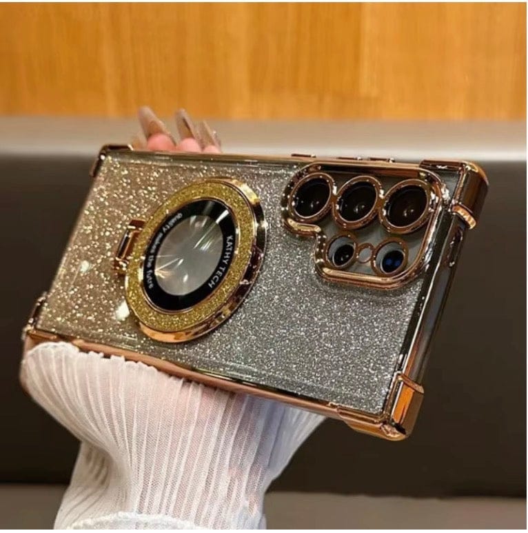 Luxury Glitter Magnetic Stand Case for Samsung Galaxy S25 Ultra Shockproof Clear Plating Cover with Kickstand & MagSafe - BLAKESTORE-NG