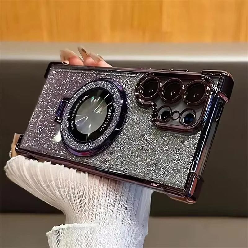 Luxury Glitter Magnetic Stand Case for Samsung Galaxy S25 Ultra Shockproof Clear Plating Cover with Kickstand & MagSafe - BLAKESTORE-NG