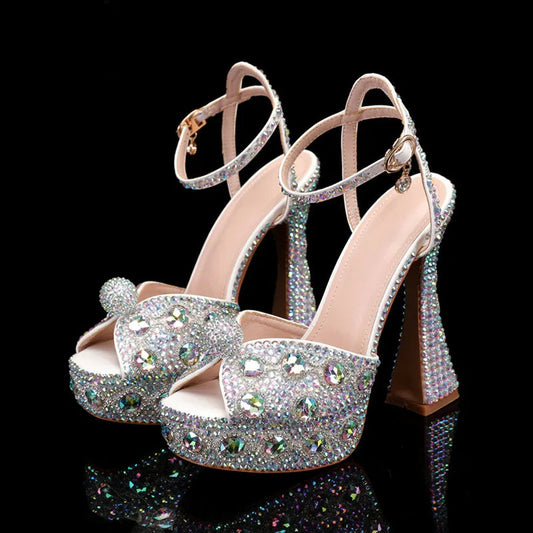 Luxury Handmade Full Rhinestones Peep toe Women Sandals. - Maison Novaire