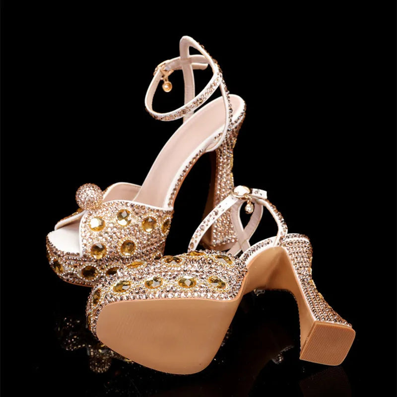 Luxury Handmade Full Rhinestones Peep toe Women Sandals. - Maison Novaire