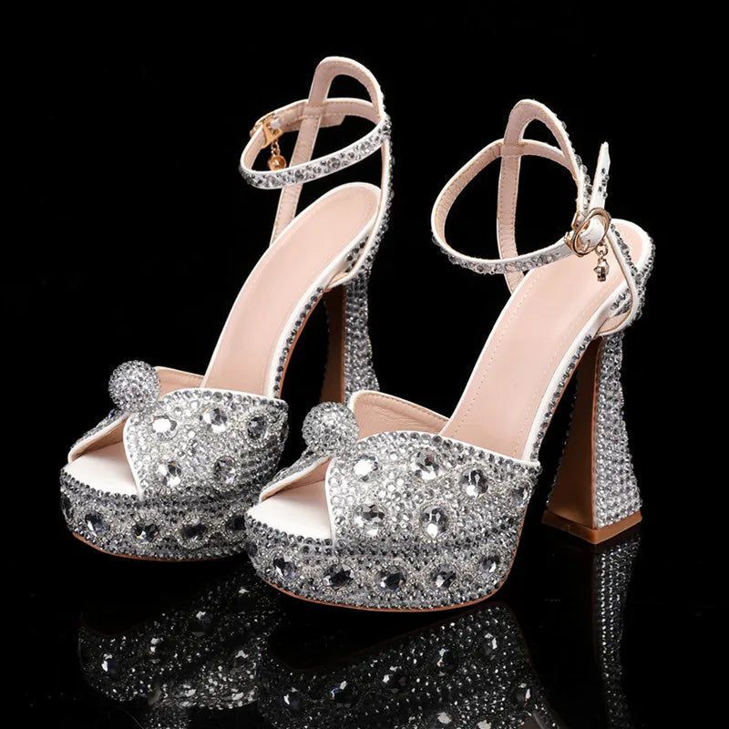 Luxury Handmade Full Rhinestones Peep toe Women Sandals. - Maison Novaire