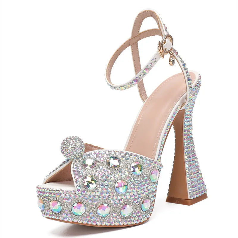 Luxury Handmade Full Rhinestones Peep toe Women Sandals. - Maison Novaire