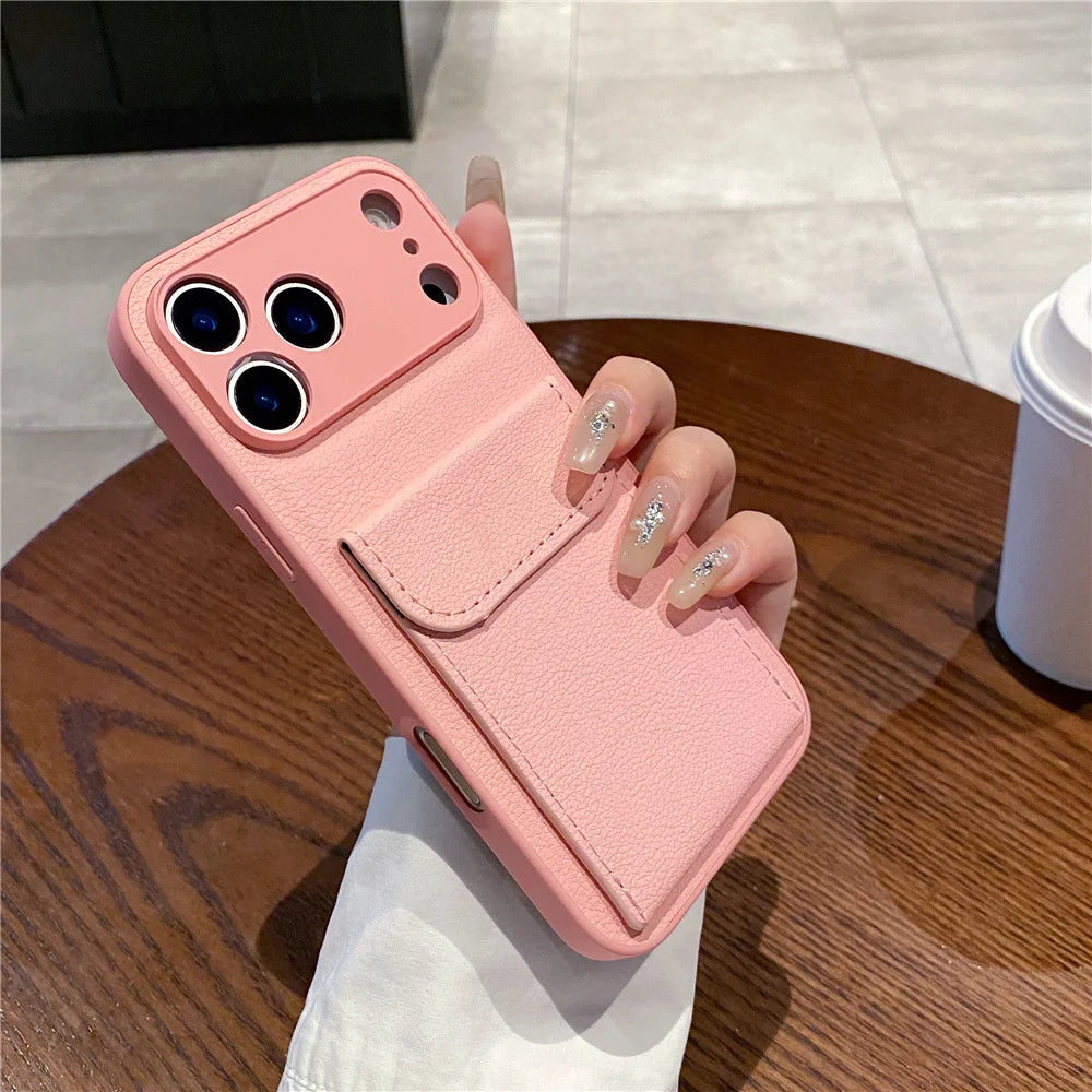 Luxury Leather Card Holder Wallet Case for iPhone – Camera Lens Protection Cover - Maison Novaire #