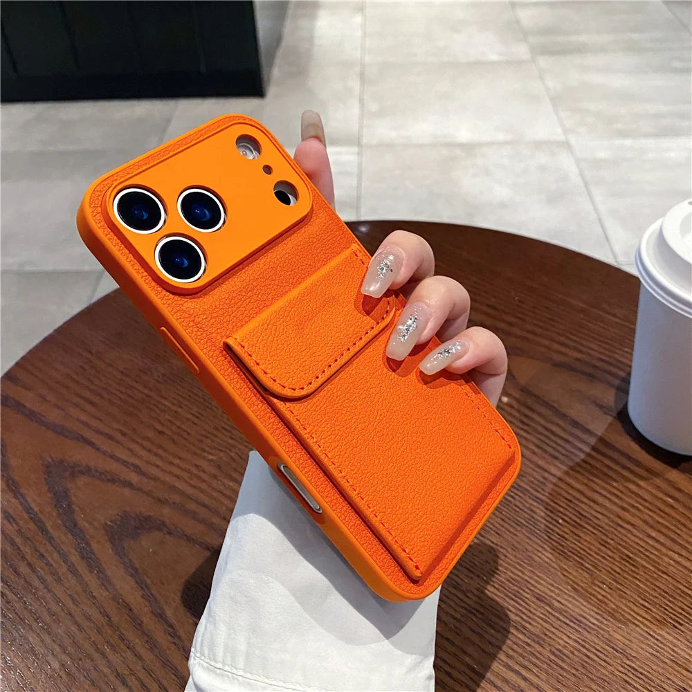Luxury Leather Card Holder Wallet Case for iPhone – Camera Lens Protection Cover - Maison Novaire #
