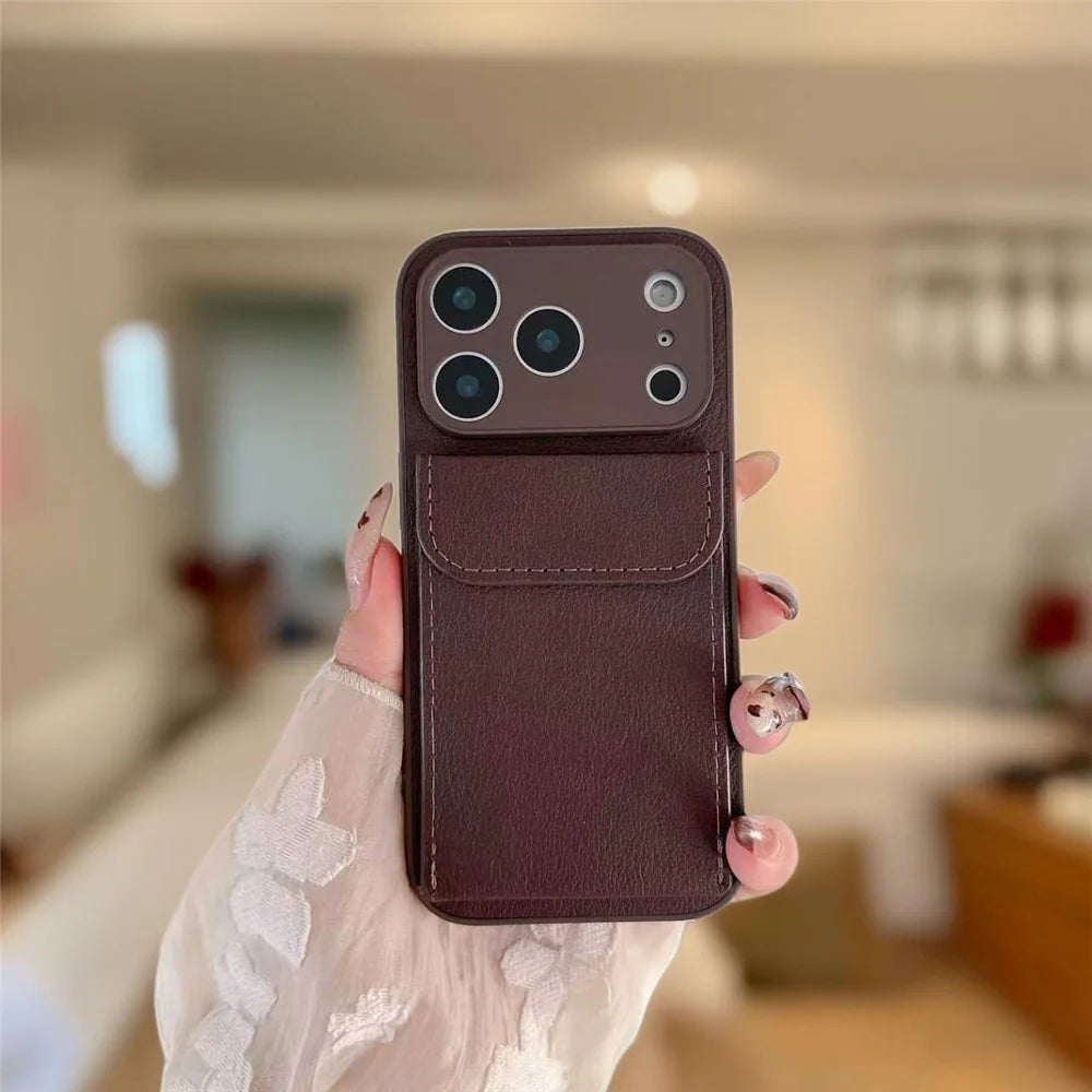Luxury Leather Card Holder Wallet Case for iPhone – Camera Lens Protection Cover - Maison Novaire #