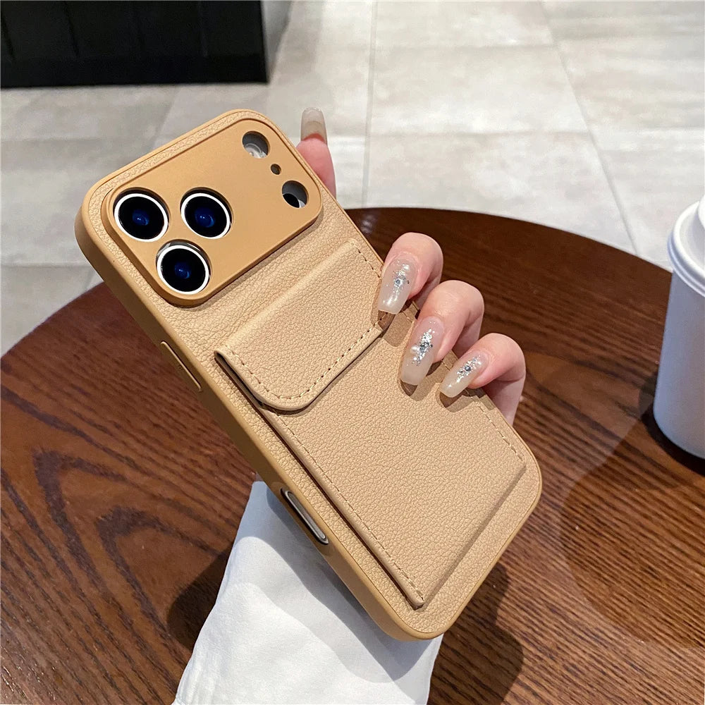 Luxury Leather Card Holder Wallet Case for iPhone – Camera Lens Protection Cover - Maison Novaire #
