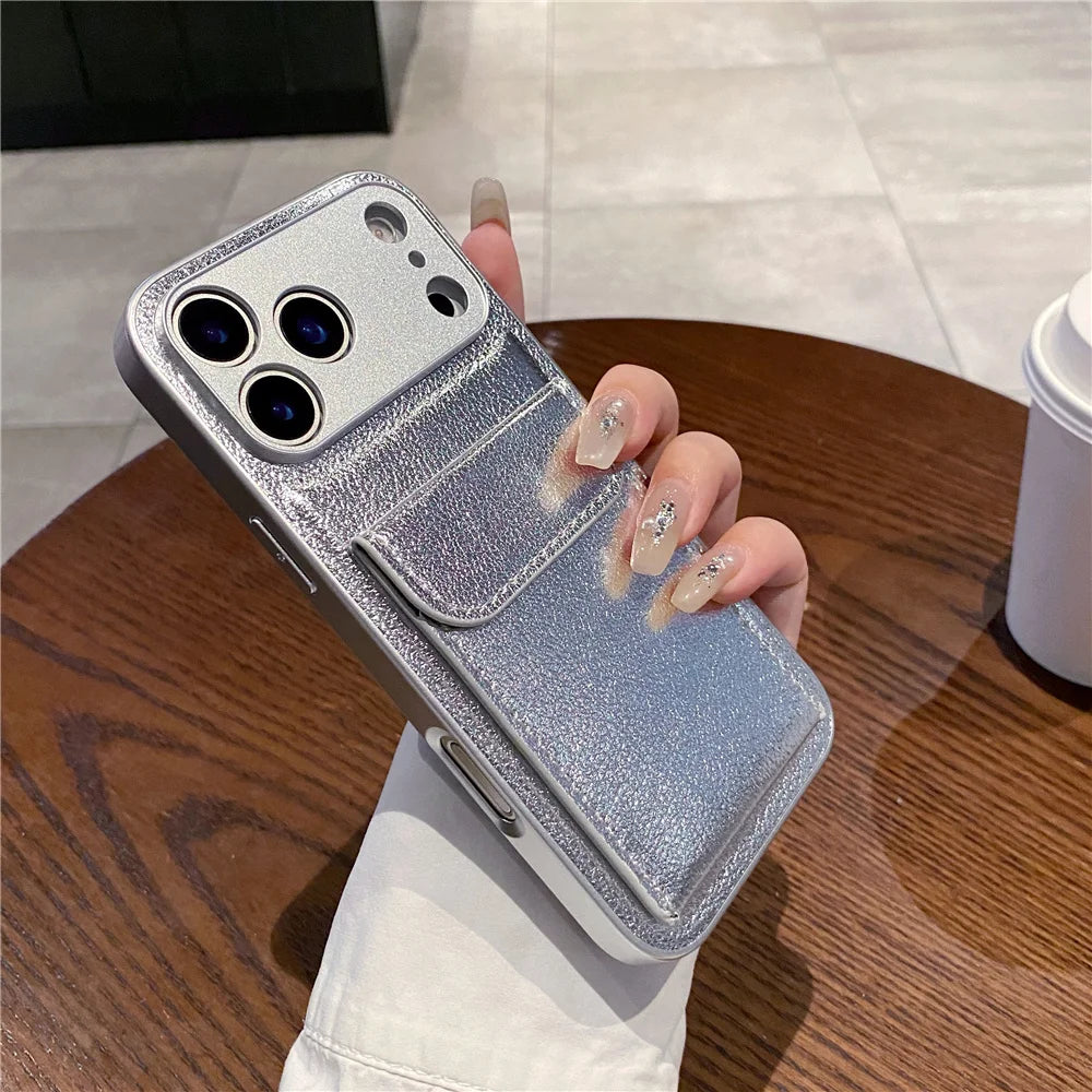 Luxury Leather Card Holder Wallet Case for iPhone – Camera Lens Protection Cover - Maison Novaire #