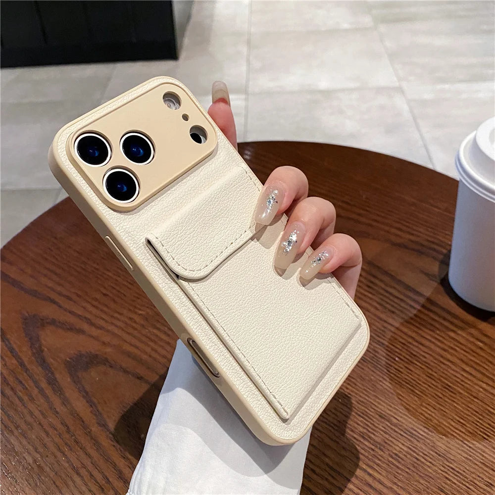 Luxury Leather Card Holder Wallet Case for iPhone – Camera Lens Protection Cover - Maison Novaire #