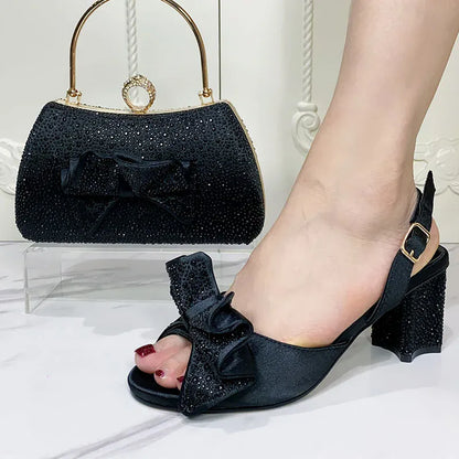 Luxury Round Toe Bow tie Party Shoes and Bag Set - BLAKESTORE-NG