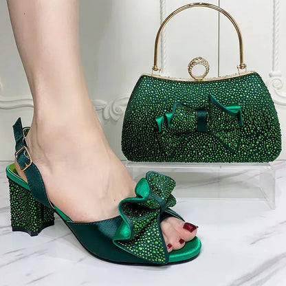 Luxury Round Toe Bow tie Party Shoes and Bag Set - Maison Novaire #