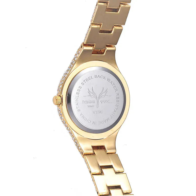 MISSFOX Luxury Gold Women’s Watch | Baguette Diamond Waterproof Clock - Maison Novaire #