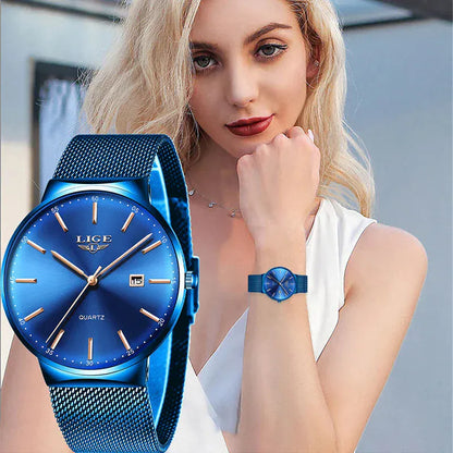LIGE Luxury Women’s Watch | Ultra-Thin Steel Mesh Quartz Waterproof - Maison Novaire #