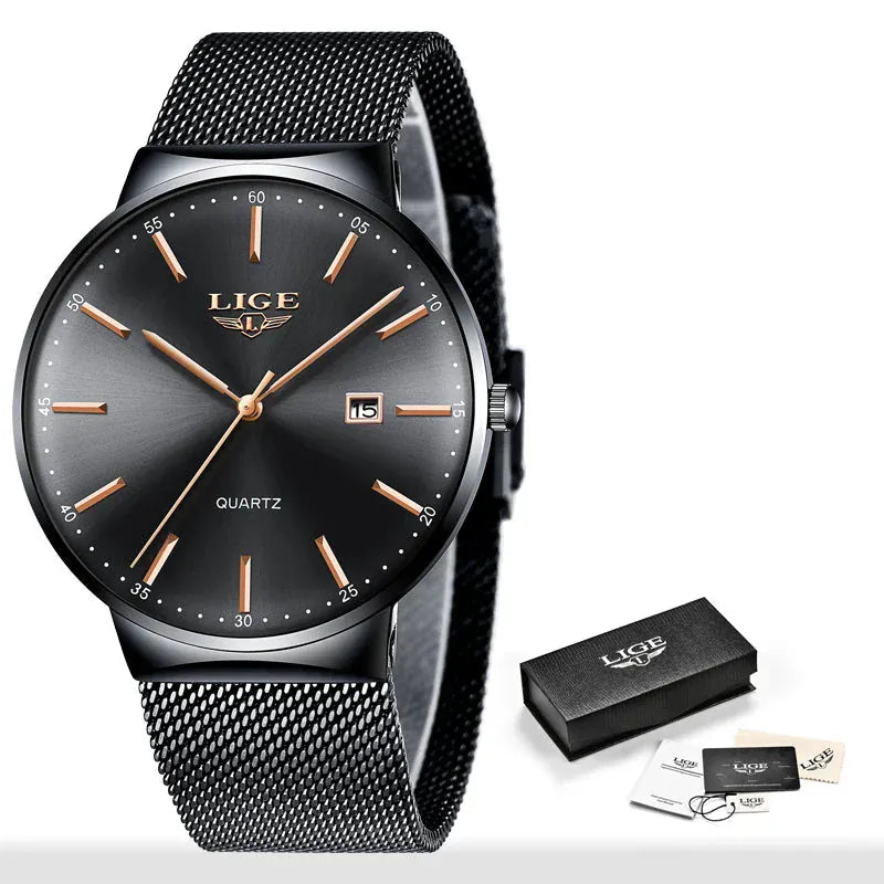 LIGE Luxury Women’s Watch | Ultra-Thin Steel Mesh Quartz Waterproof - Maison Novaire #