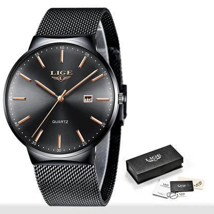 LIGE Luxury Women’s Watch | Ultra-Thin Steel Mesh Quartz Waterproof - Maison Novaire #