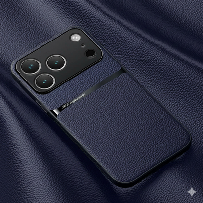 Magnetic Leather Back Case for iPhone 17 & 16 Series – Premium Protective Car Holder Phone Cover - BLAKESTORE-NG