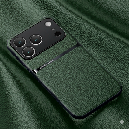 Magnetic Leather Back Case for iPhone 17 & 16 Series – Premium Protective Car Holder Phone Cover - BLAKESTORE-NG