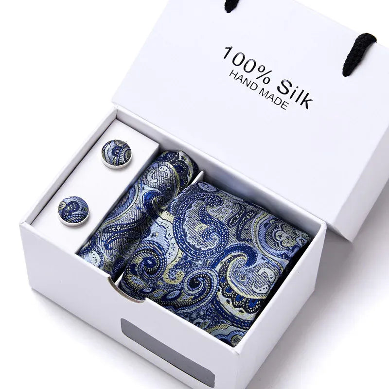 Maison Novaire 100% Silk Striped Floral Tie Set - Maison Novaire