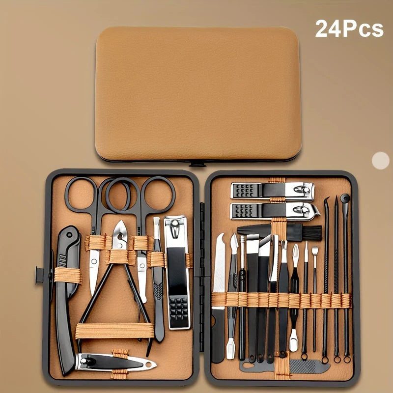 Manicure Stainless Steel Professional Kit | 15-Piece Premium Nail Care Set with Leather Case for Men & Women - BLAKESTORE-NG