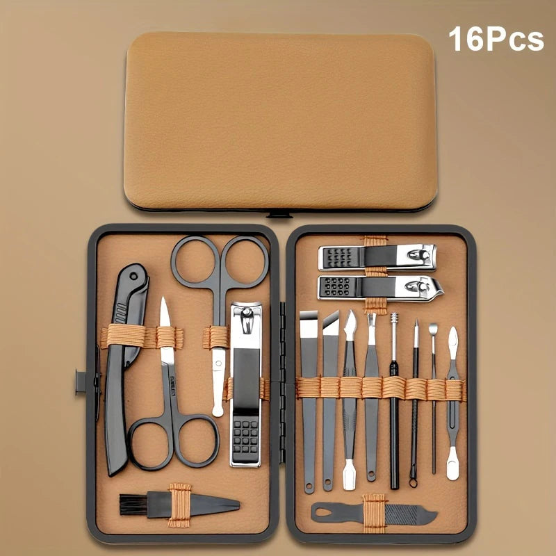 Manicure Stainless Steel Professional Kit | 15-Piece Premium Nail Care Set with Leather Case for Men & Women - BLAKESTORE-NG