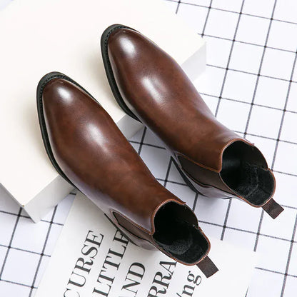 Men’s Brown Chelsea Boots | Classic PU Ankle Boots with Elastic Panels for Everyday Comfort & Style - Maison Novaire #