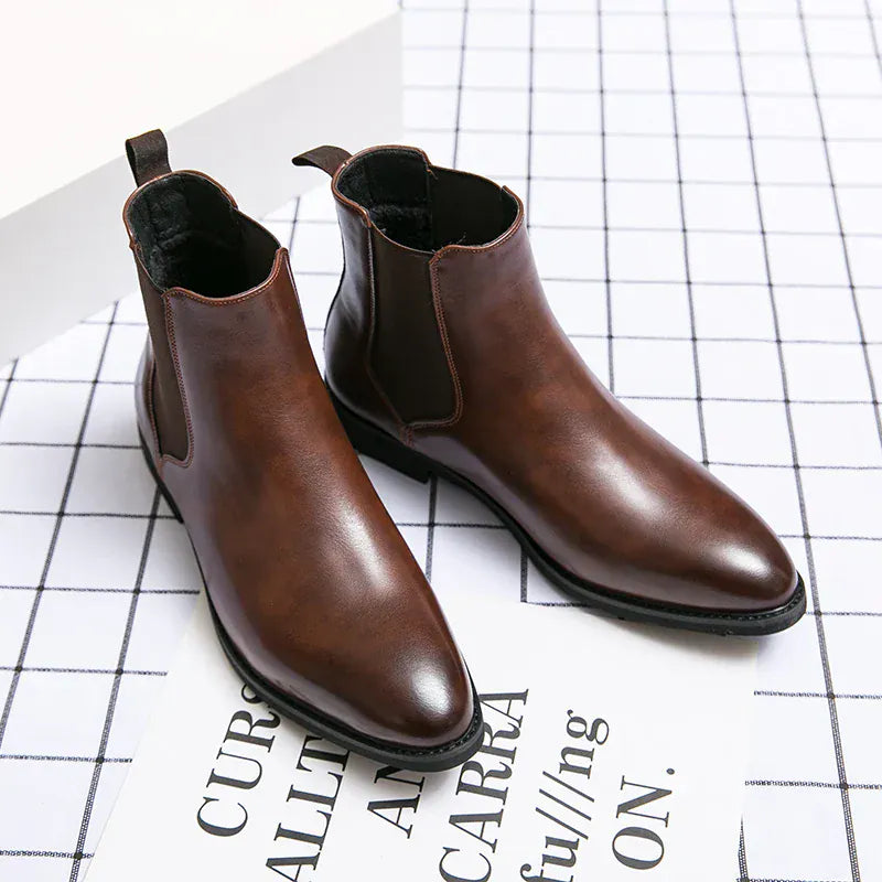 Men’s Brown Chelsea Boots | Classic PU Ankle Boots with Elastic Panels for Everyday Comfort & Style - Maison Novaire #