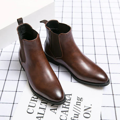 Men’s Brown Chelsea Boots | Classic PU Ankle Boots with Elastic Panels for Everyday Comfort & Style - Maison Novaire #