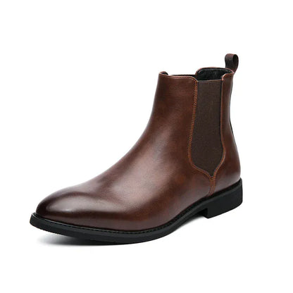 Men’s Brown Chelsea Boots | Classic PU Ankle Boots with Elastic Panels for Everyday Comfort & Style - Maison Novaire #