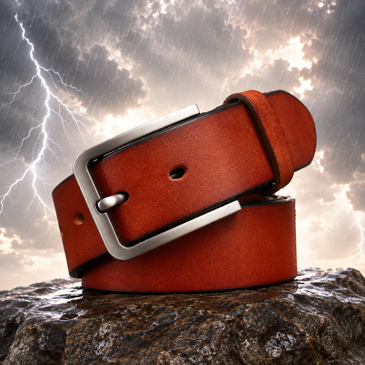 Men’s Genuine Leather Belt with Classic Buckle | Maison Novaire  - Dark Red / 105 - Maison Novaire