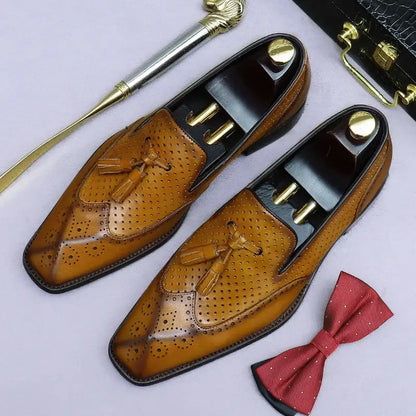 Men's Genuine Leather Tassel Loafers | Vintage Moccasins 38-46 - Maison Novaire #