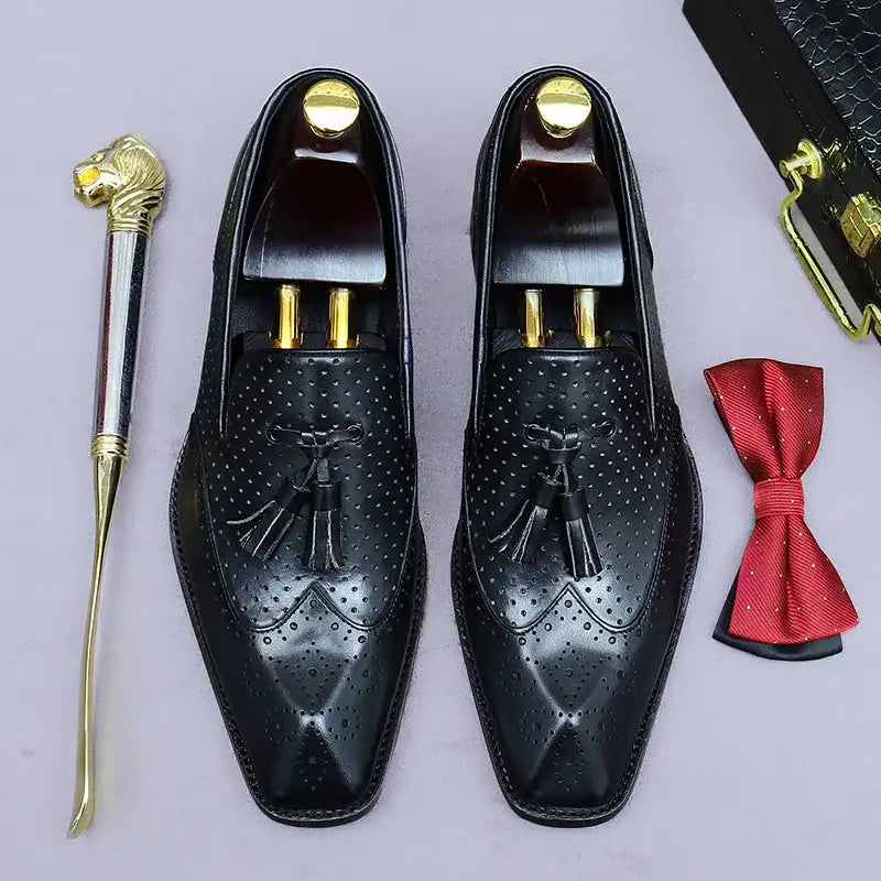Men's Genuine Leather Tassel Loafers | Vintage Moccasins 38-46 - Maison Novaire #