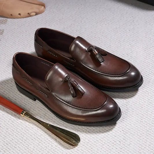 Men's Leather Tassel Loafers | Handmade Comfort Slip-Ons | Formal Casual - Maison Novaire