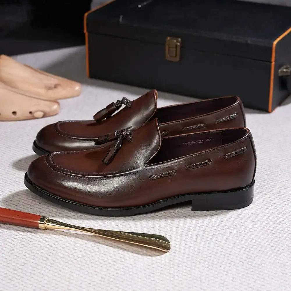 Men's Leather Tassel Loafers | Handmade Comfort Slip-Ons | Formal Casual - Maison Novaire
