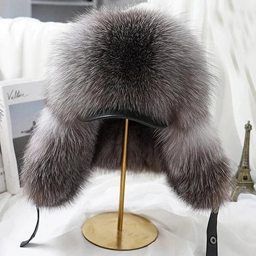 Men’s Real Silver Fox Fur Ushanka Hat - BLAKESTORE-NG