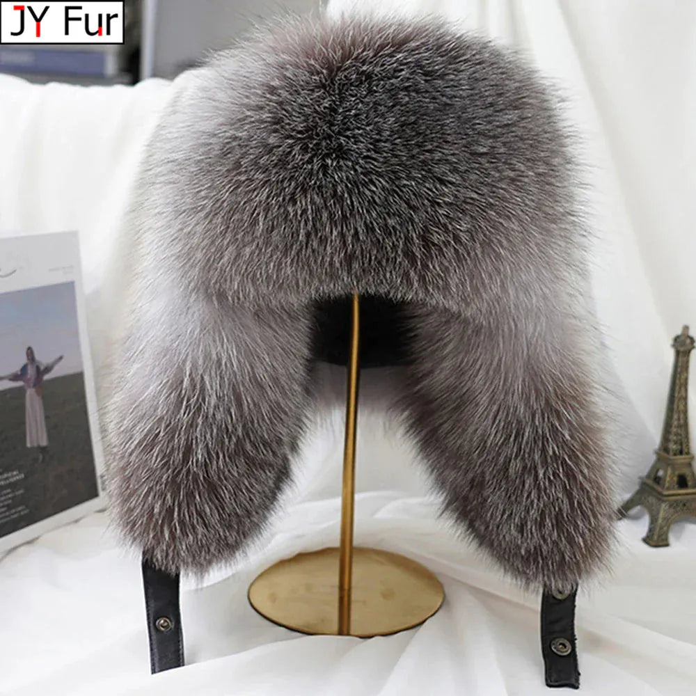 Men’s Real Silver Fox Fur Ushanka Hat - Maison Novaire #