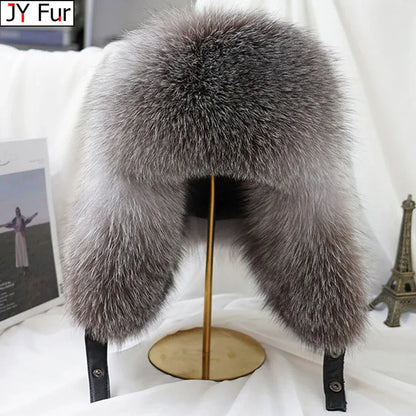 Men’s Real Silver Fox Fur Ushanka Hat - Maison Novaire #