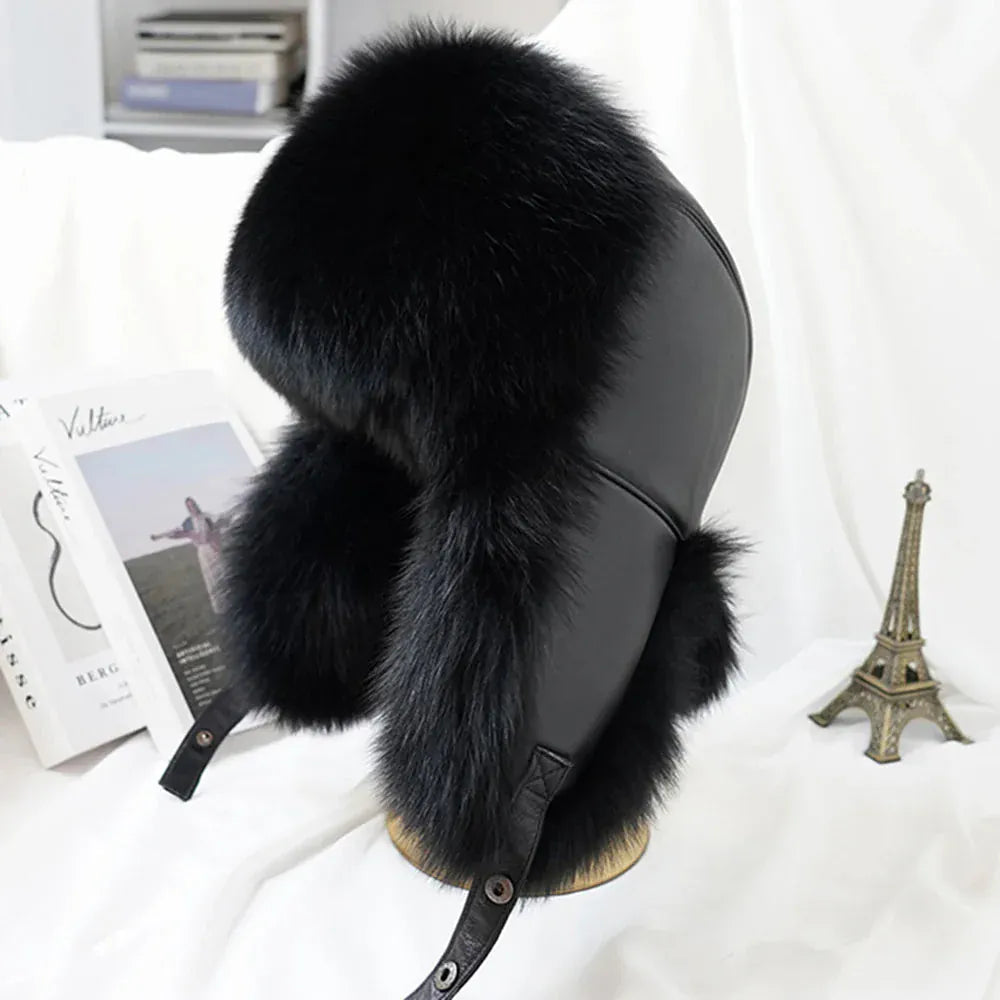 Men’s Real Silver Fox Fur Ushanka Hat - Maison Novaire #
