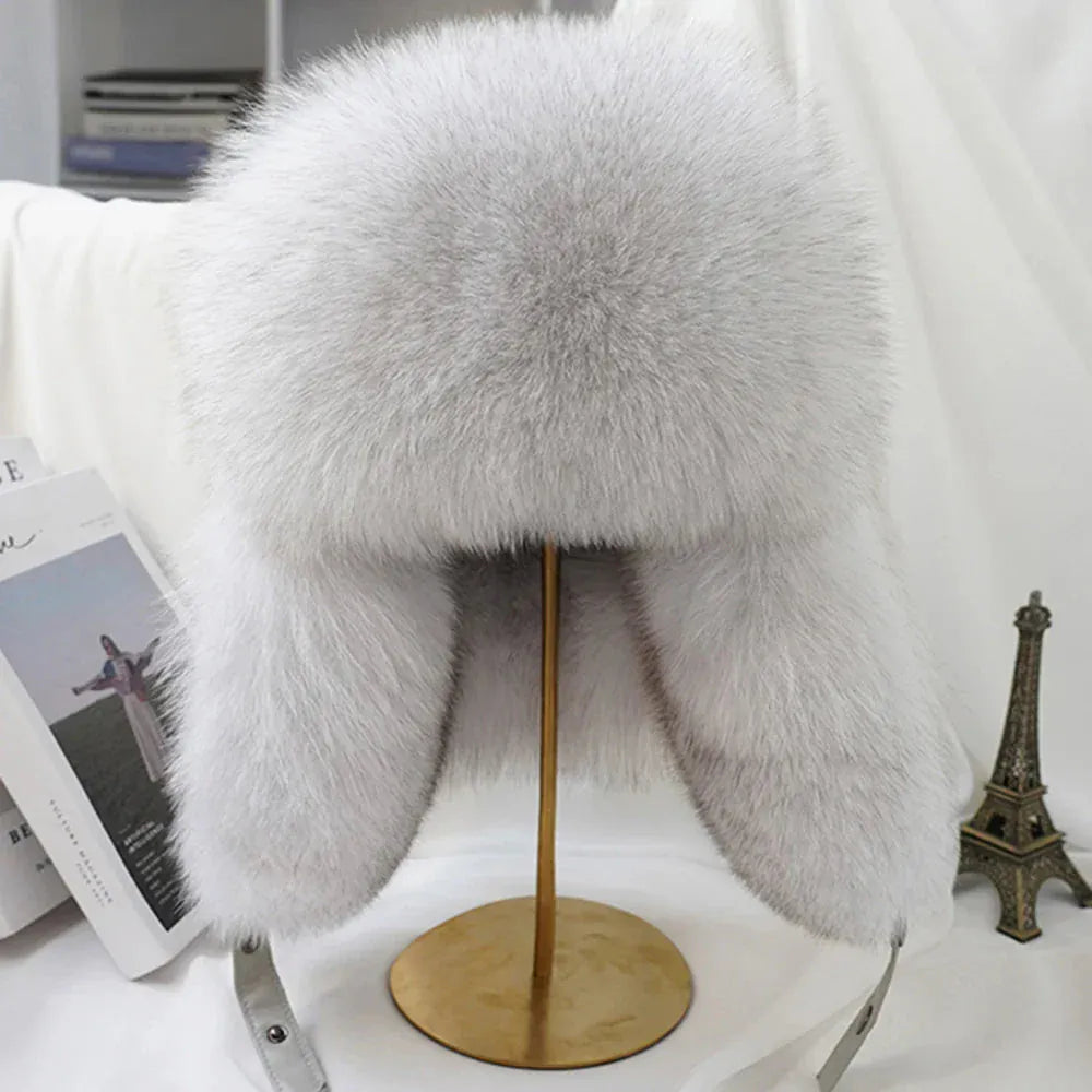 Men’s Real Silver Fox Fur Ushanka Hat - Maison Novaire #