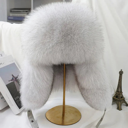 Men’s Real Silver Fox Fur Ushanka Hat - Maison Novaire #
