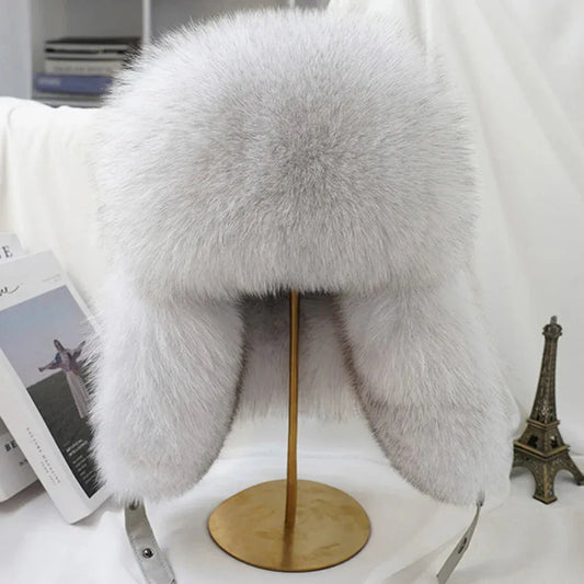 Men’s Real Silver Fox Fur Ushanka Hat - Maison Novaire